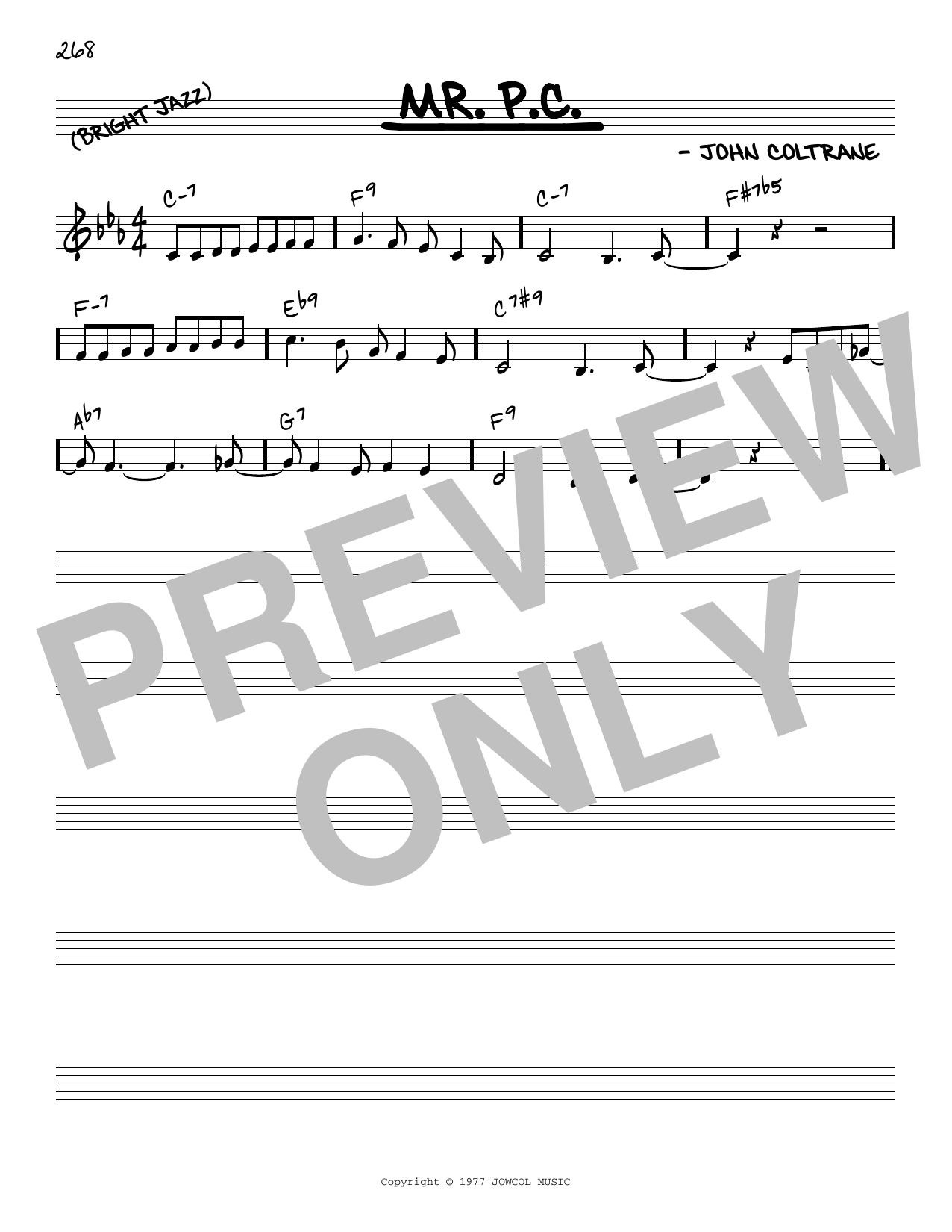 John Coltrane Mr. P.C. [Reharmonized version] (arr. Jack Grassel) sheet music notes and chords arranged for Real Book – Melody & Chords