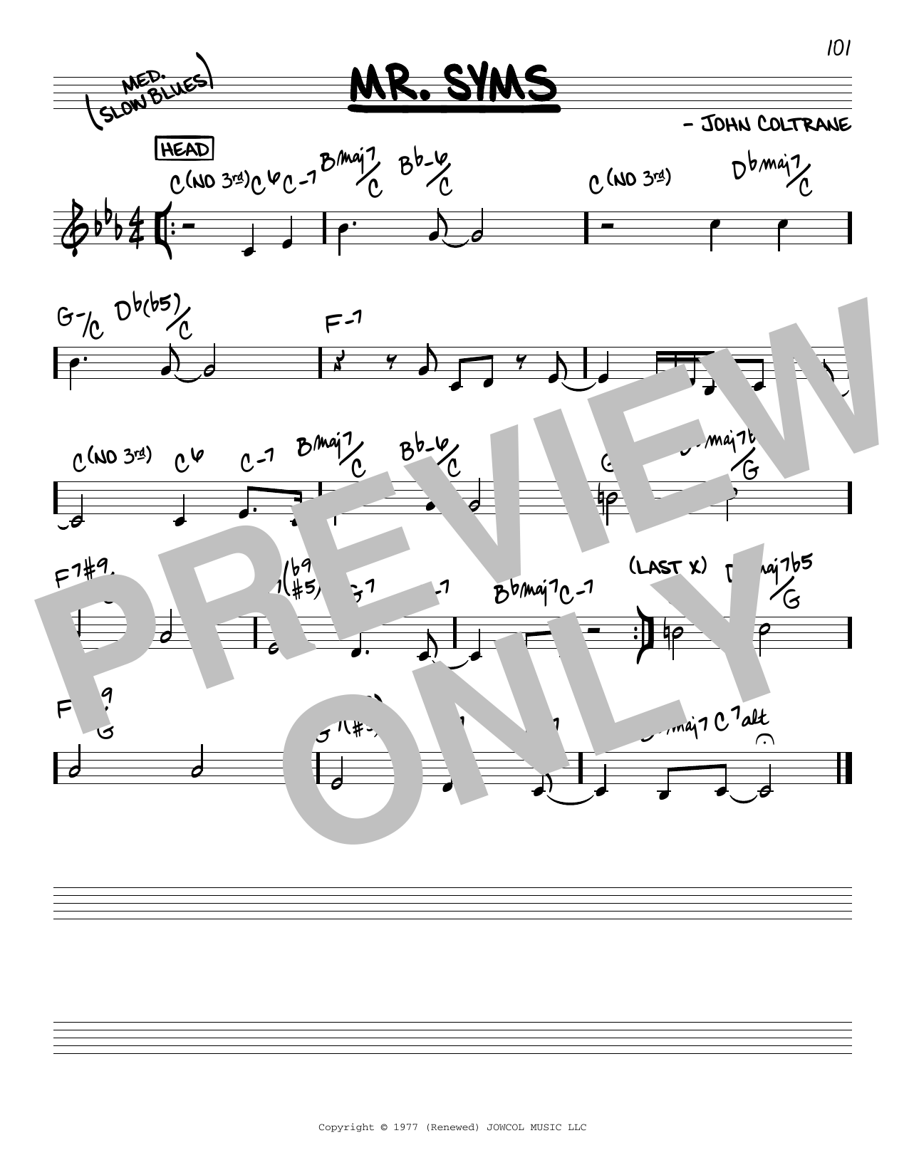 John Coltrane Mr. Syms sheet music notes and chords arranged for Real Book – Melody & Chords