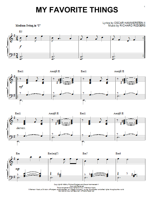 John Coltrane My Favorite Things [Jazz version] (from The Sound Of Music) (arr. Brent Edstrom) sheet music notes and chords arranged for Piano Solo
