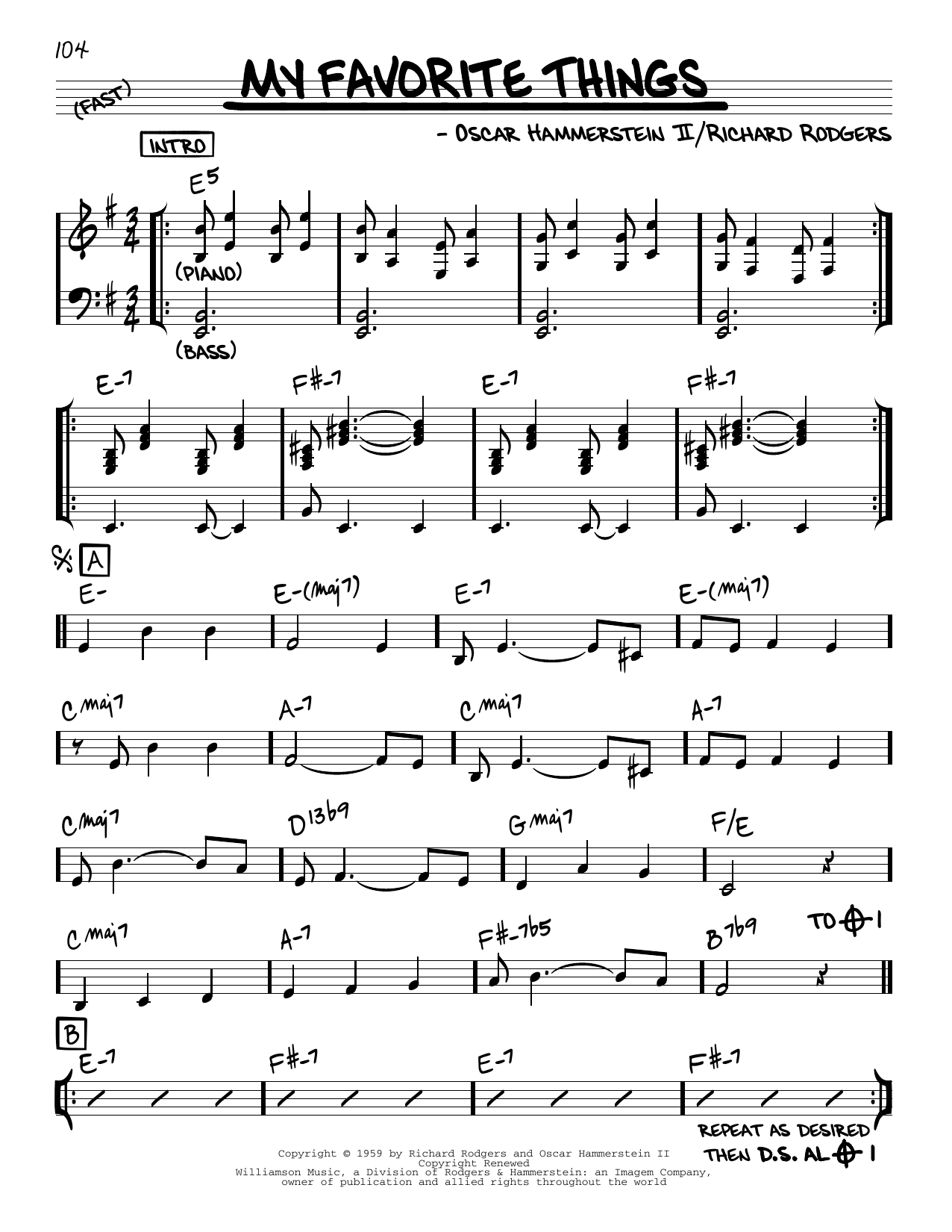 John Coltrane My Favorite Things sheet music notes and chords arranged for Real Book – Melody & Chords