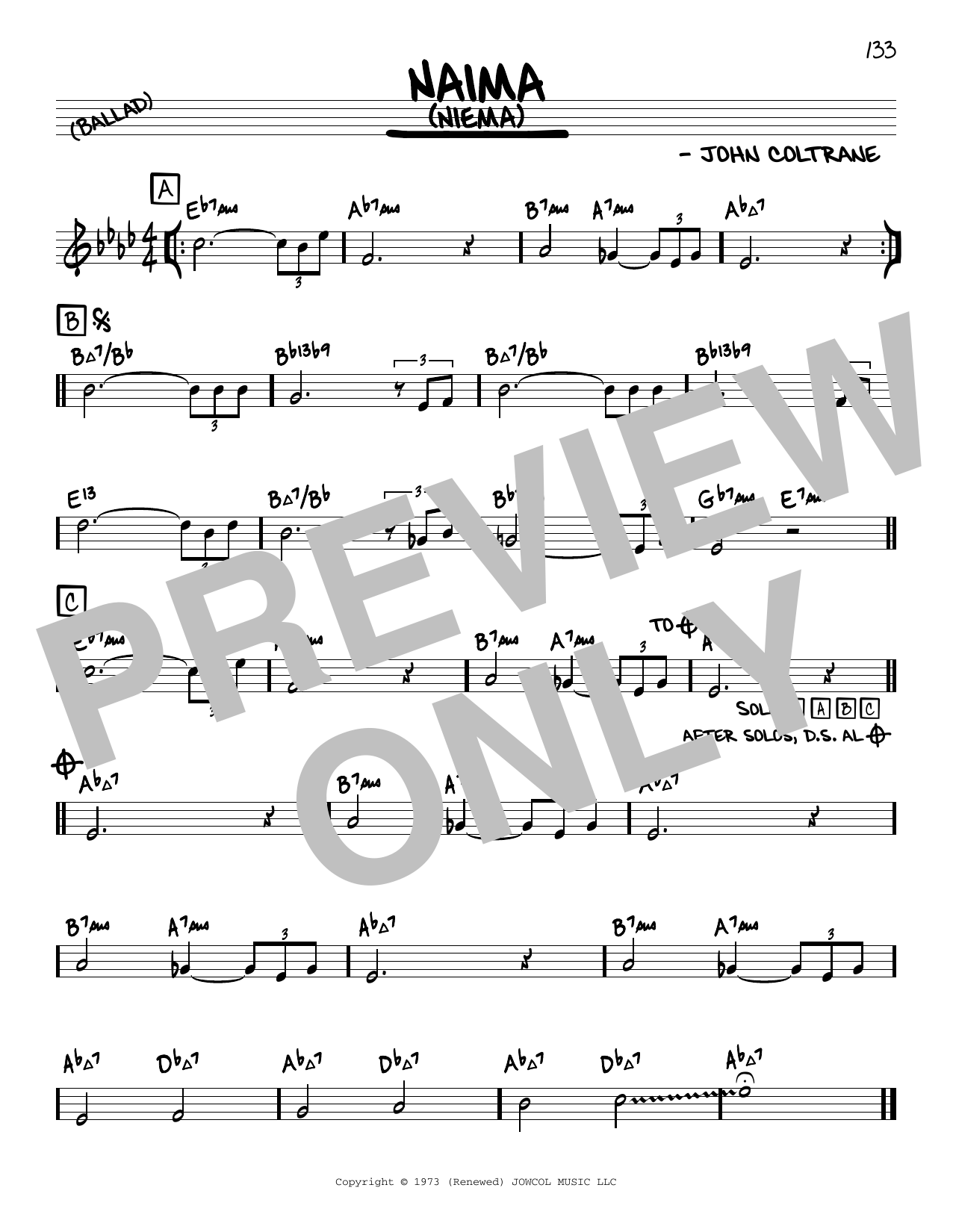 John Coltrane Naima (Niema) (arr. David Hazeltine) sheet music notes and chords arranged for Real Book – Enhanced Chords