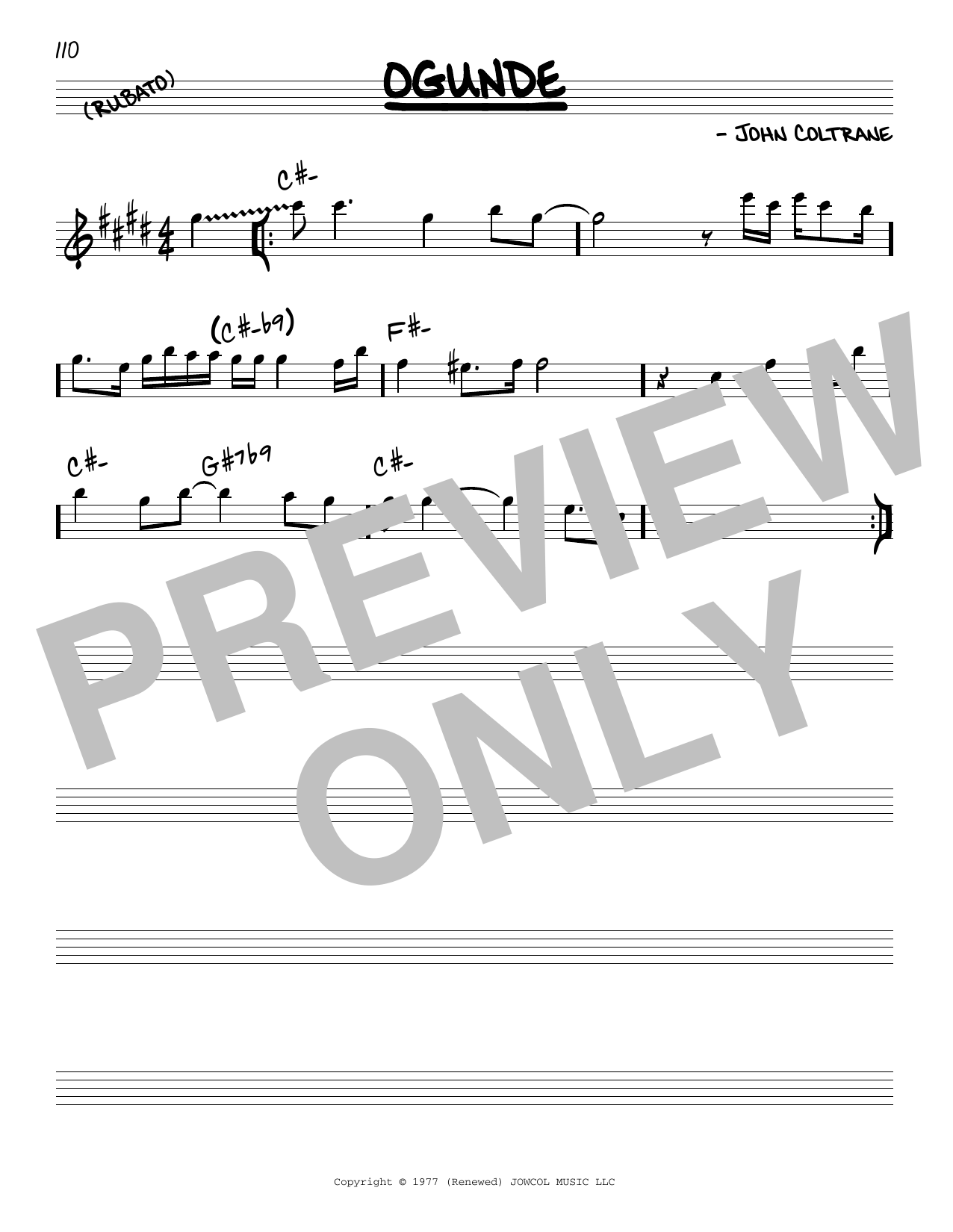 John Coltrane Ogunde sheet music notes and chords arranged for Real Book – Melody & Chords