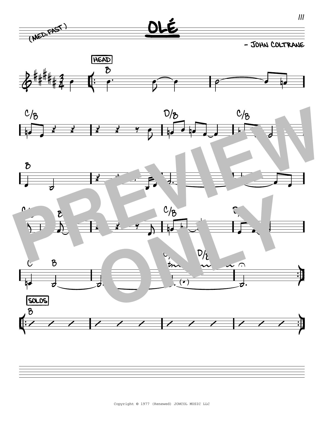 John Coltrane Olé sheet music notes and chords arranged for Real Book – Melody & Chords
