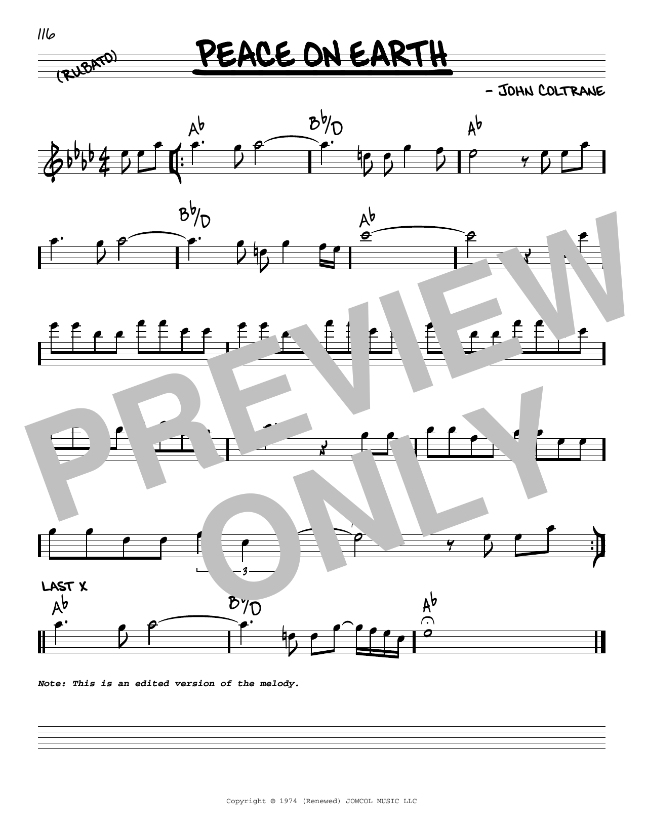 John Coltrane Peace On Earth sheet music notes and chords arranged for Real Book – Melody & Chords
