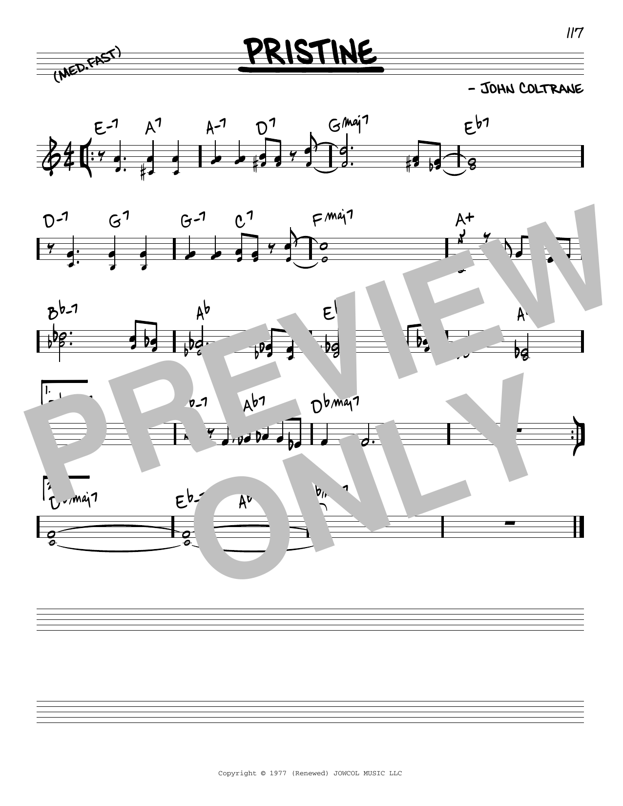 John Coltrane Pristine sheet music notes and chords arranged for Real Book – Melody & Chords