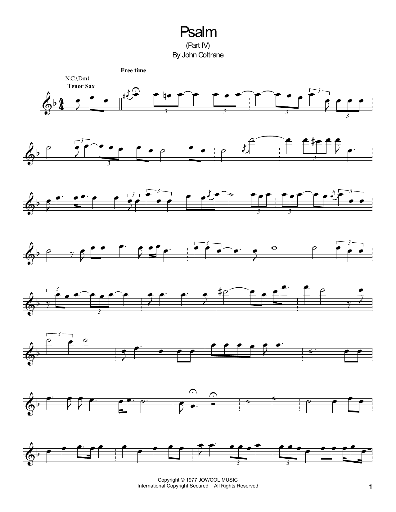 John Coltrane Psalm sheet music notes and chords arranged for Tenor Sax Transcription