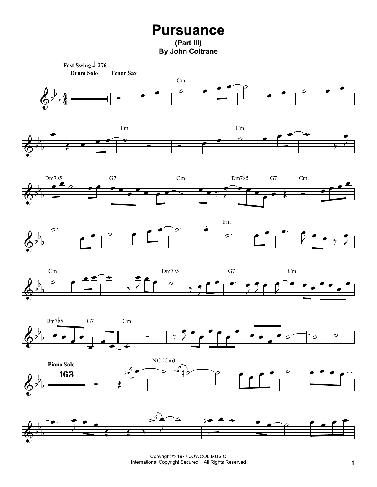 John Coltrane Pursuance sheet music notes and chords arranged for Tenor Sax Transcription
