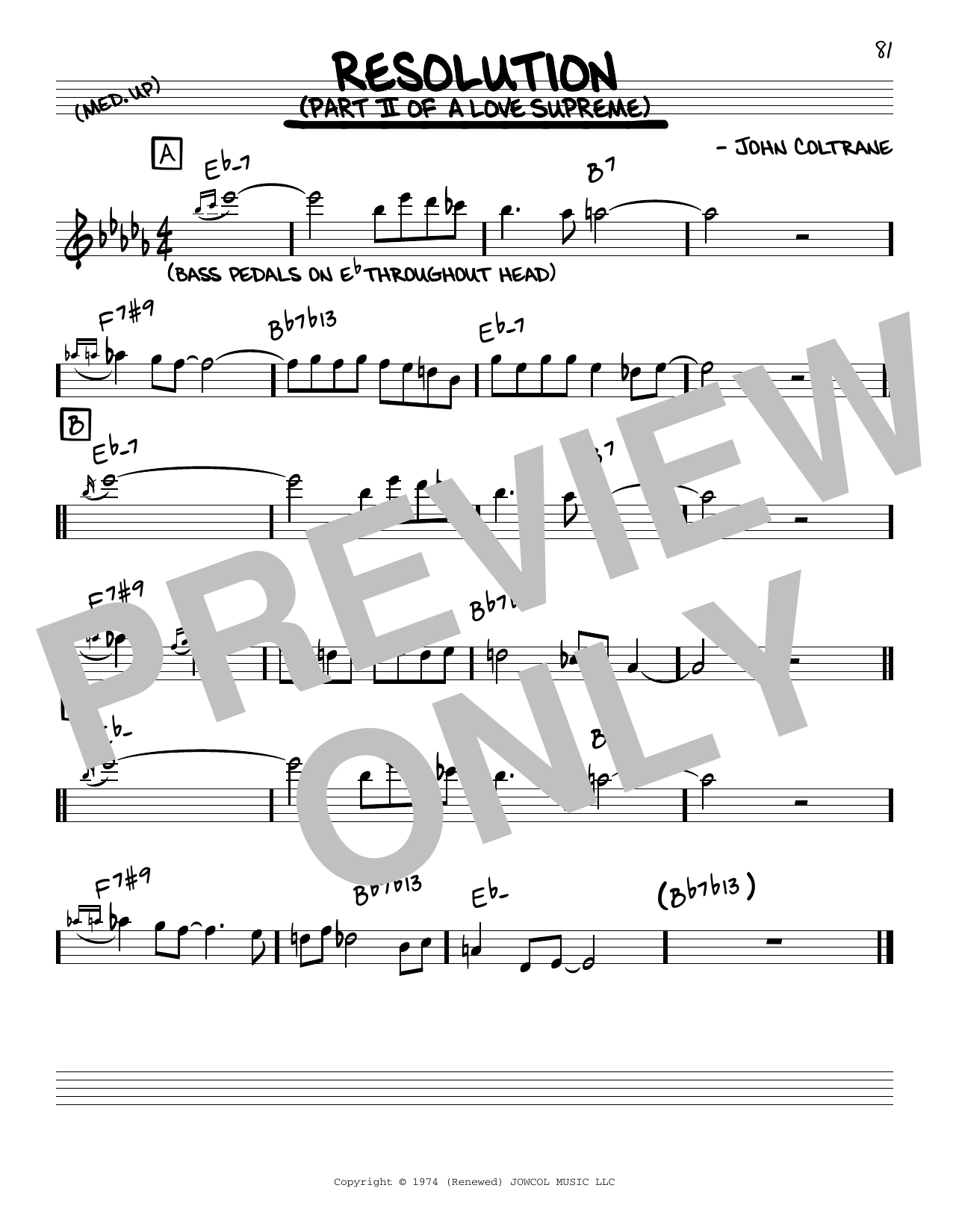 John Coltrane Resolution sheet music notes and chords arranged for Real Book – Melody & Chords