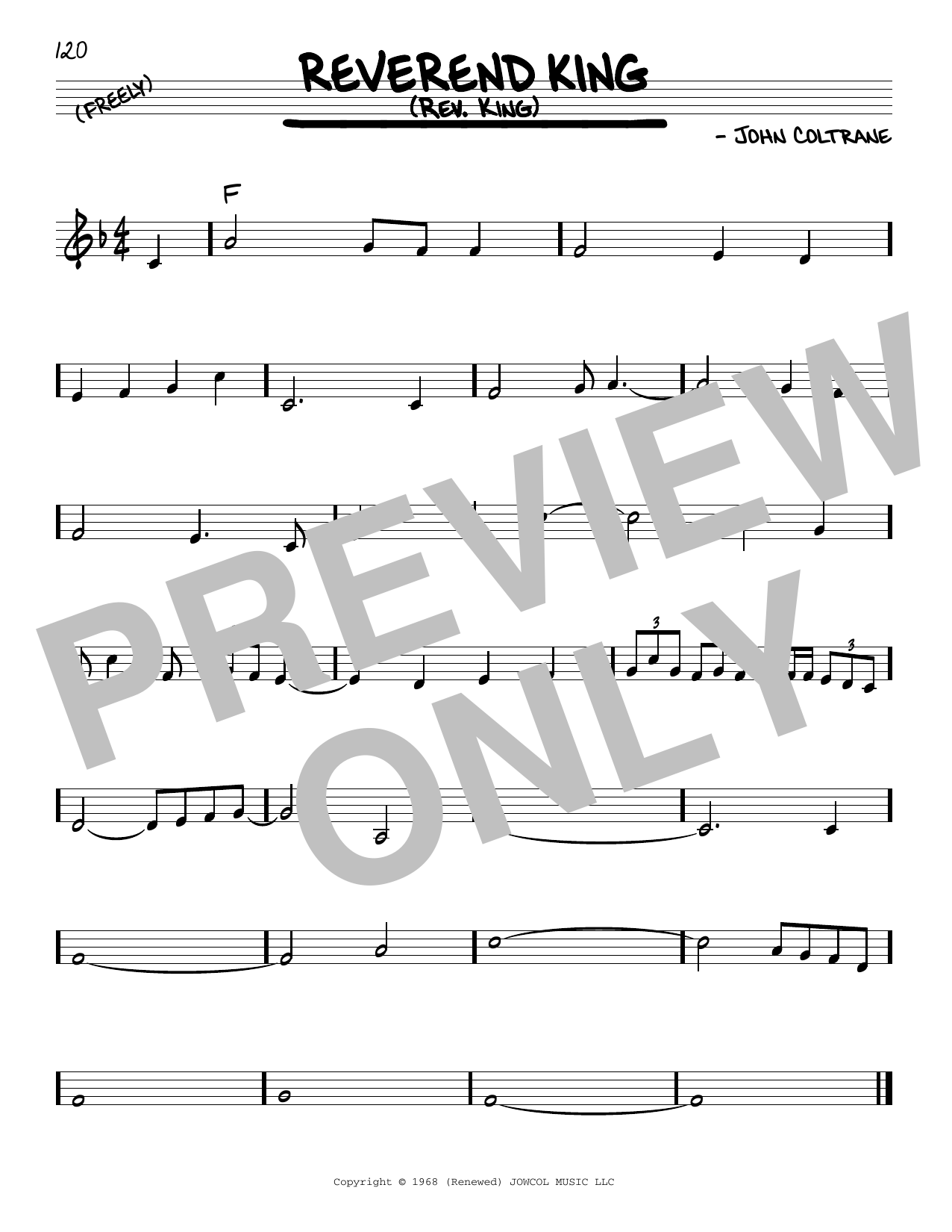 John Coltrane Reverend King (Rev. King) sheet music notes and chords arranged for Real Book – Melody & Chords