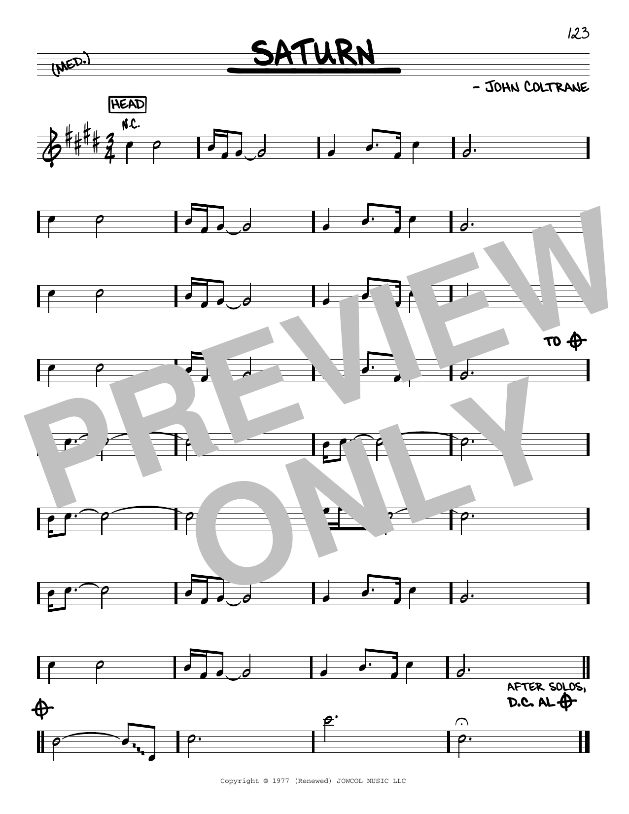 John Coltrane Saturn sheet music notes and chords arranged for Real Book – Melody & Chords