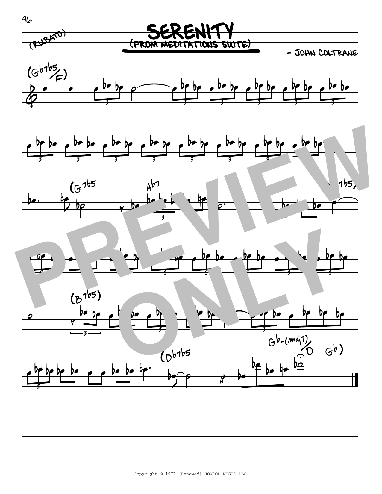 John Coltrane Serenity sheet music notes and chords arranged for Real Book – Melody & Chords