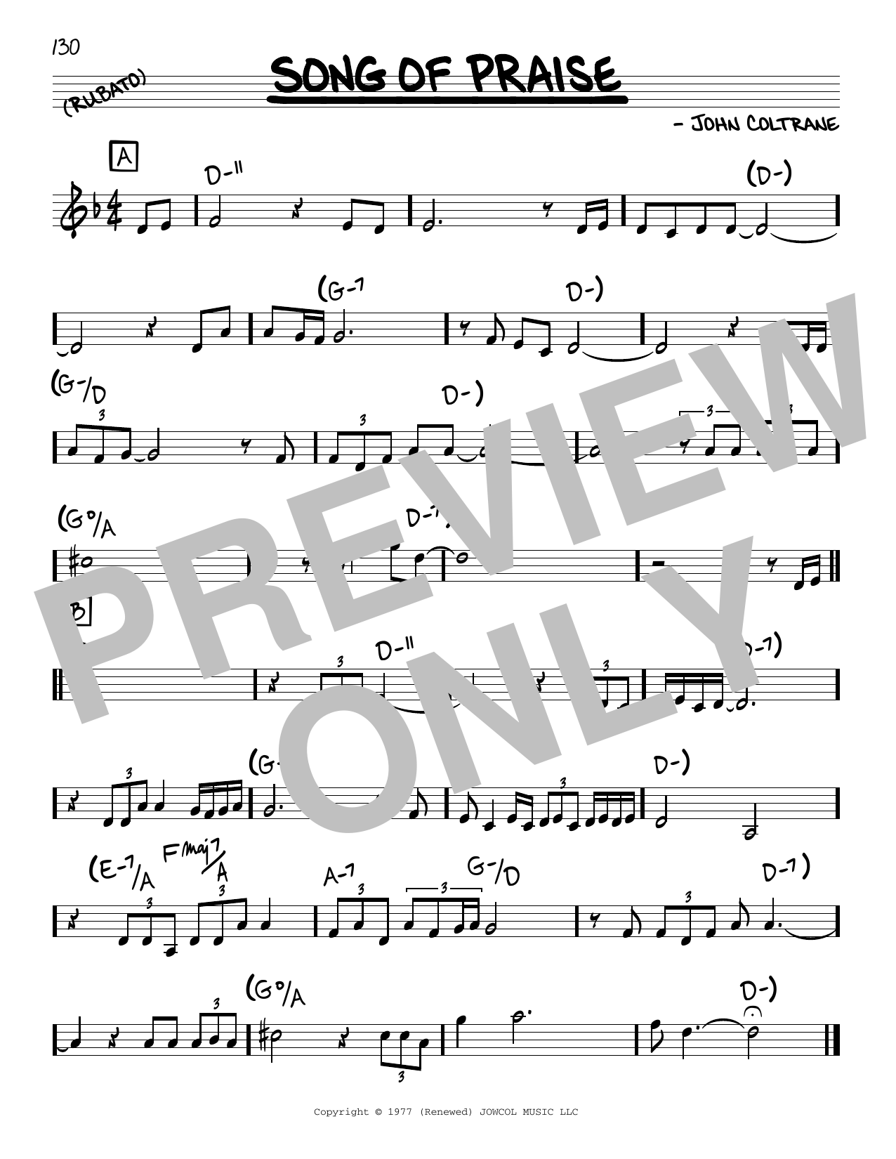 John Coltrane Song Of Praise sheet music notes and chords arranged for Real Book – Melody & Chords
