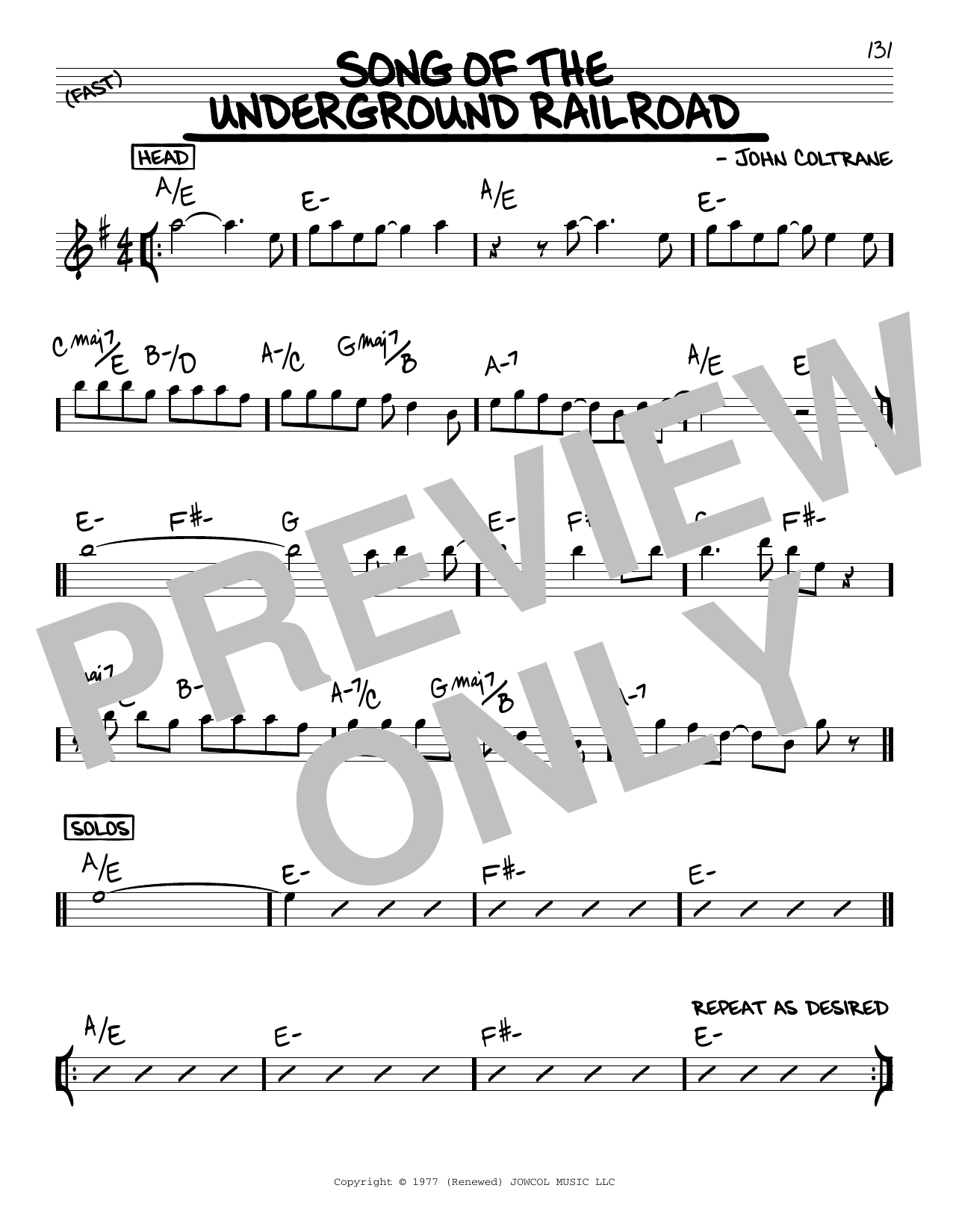 John Coltrane Song Of The Underground Railroad sheet music notes and chords arranged for Real Book – Melody & Chords