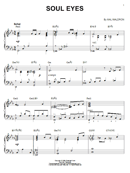 John Coltrane Soul Eyes (arr. Brent Edstrom) sheet music notes and chords arranged for Piano Solo