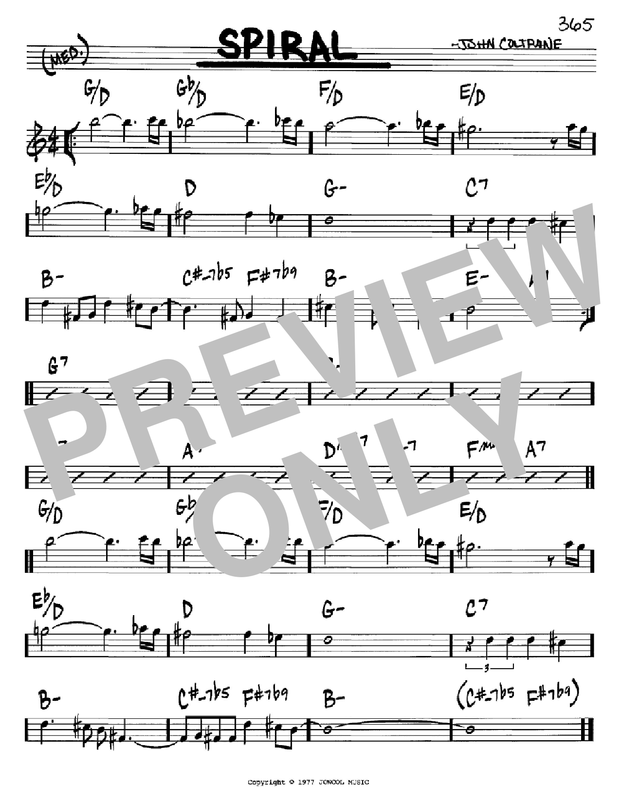 John Coltrane Spiral sheet music notes and chords arranged for Real Book – Melody & Chords