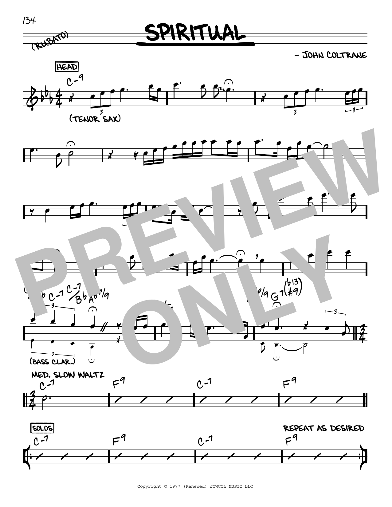 John Coltrane Spiritual sheet music notes and chords arranged for Real Book – Melody & Chords