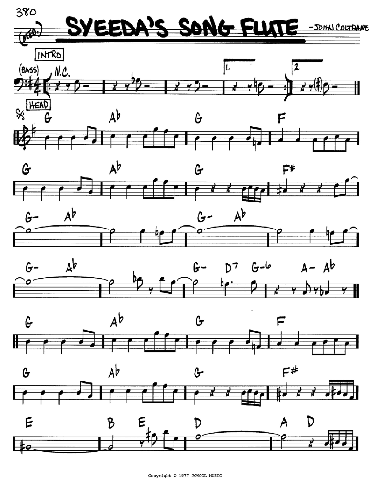 John Coltrane Syeeda's Song Flute sheet music notes and chords arranged for Real Book – Melody & Chords – C Instruments