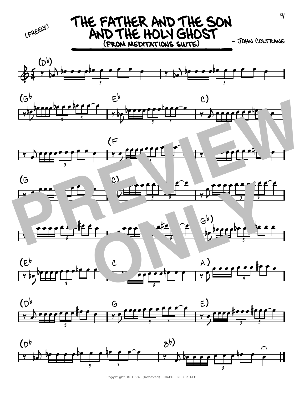 John Coltrane The Father And The Son And The Holy Ghost sheet music notes and chords arranged for Real Book – Melody & Chords