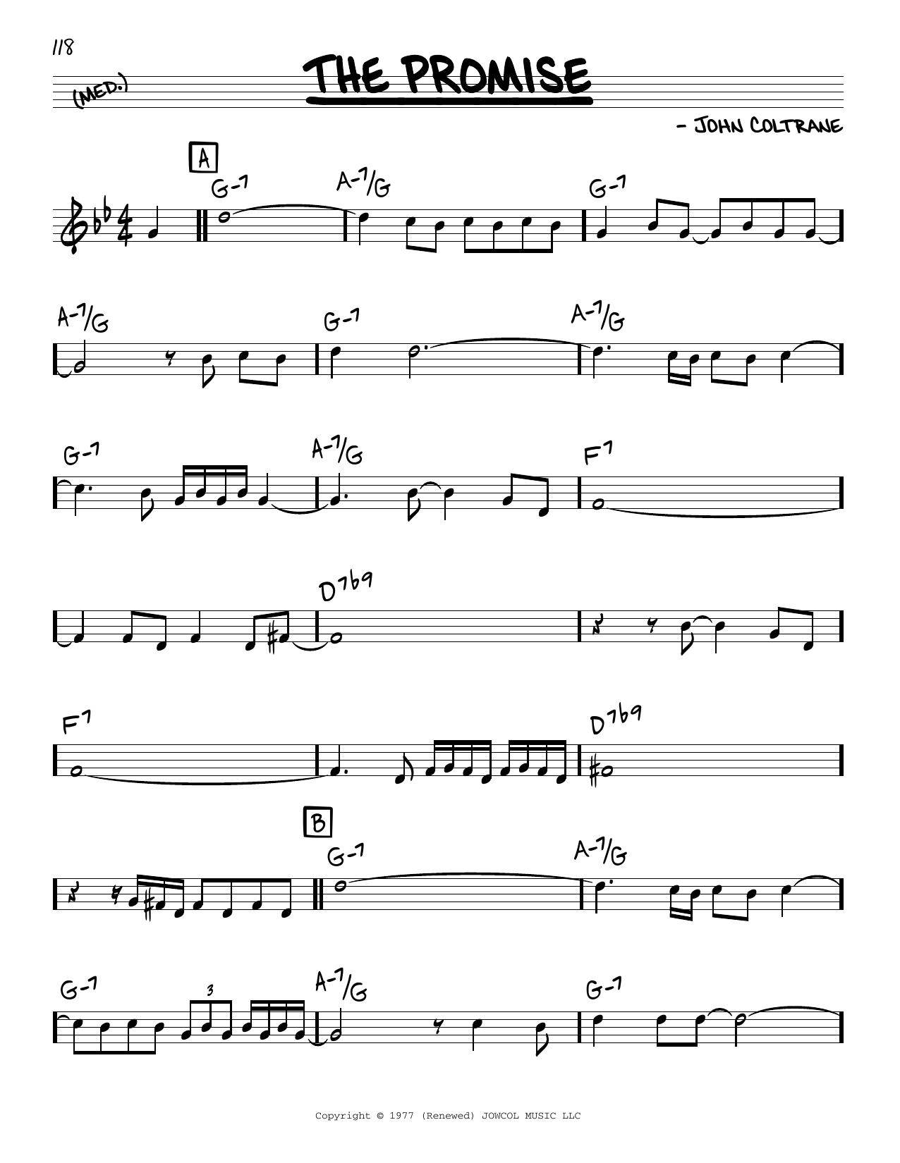 John Coltrane The Promise sheet music notes and chords arranged for Real Book – Melody & Chords