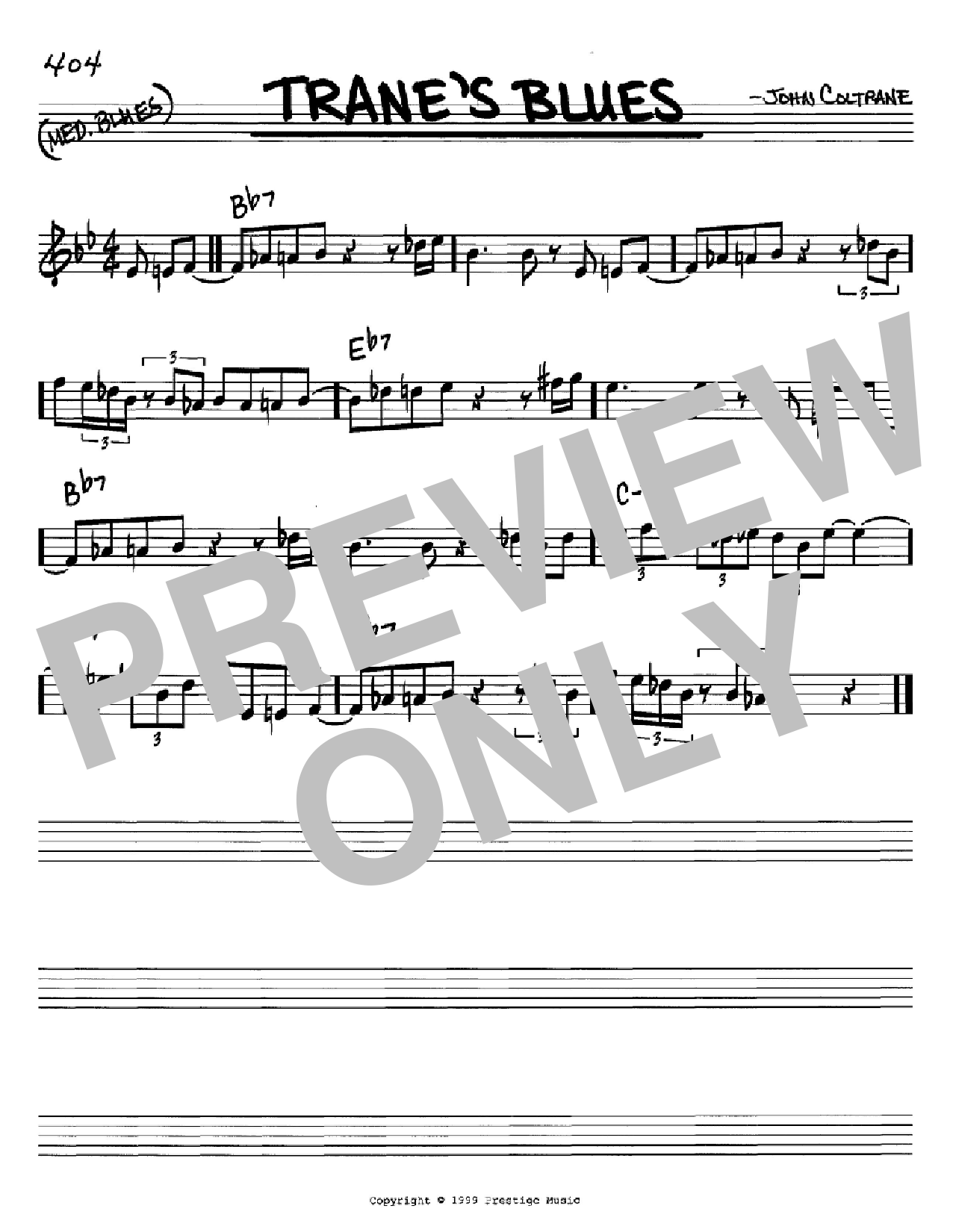 John Coltrane Trane's Blues sheet music notes and chords arranged for Real Book – Melody & Chords – C Instruments