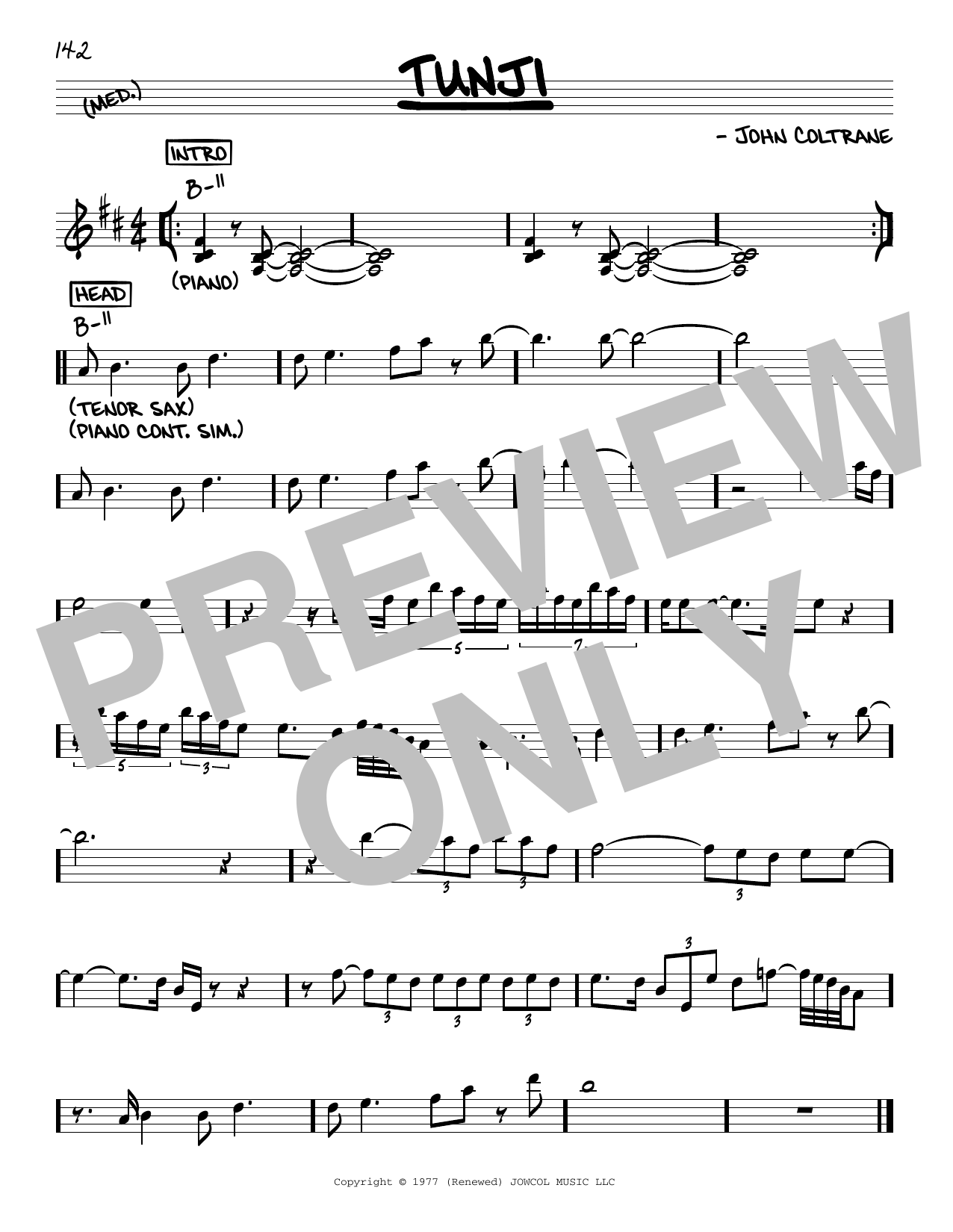 John Coltrane Tunji sheet music notes and chords arranged for Real Book – Melody & Chords