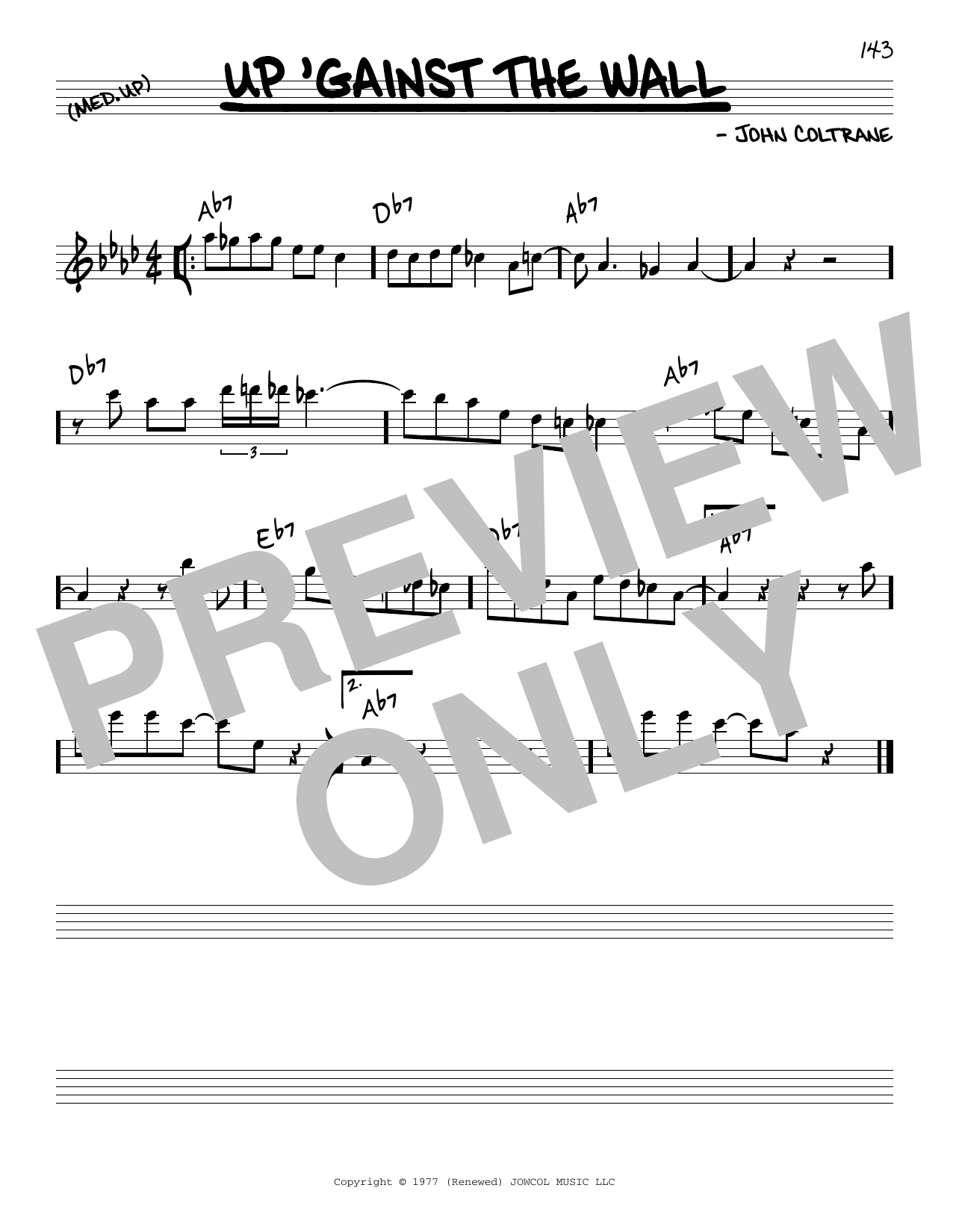 John Coltrane Up 'Gainst The Wall sheet music notes and chords arranged for Real Book – Melody & Chords
