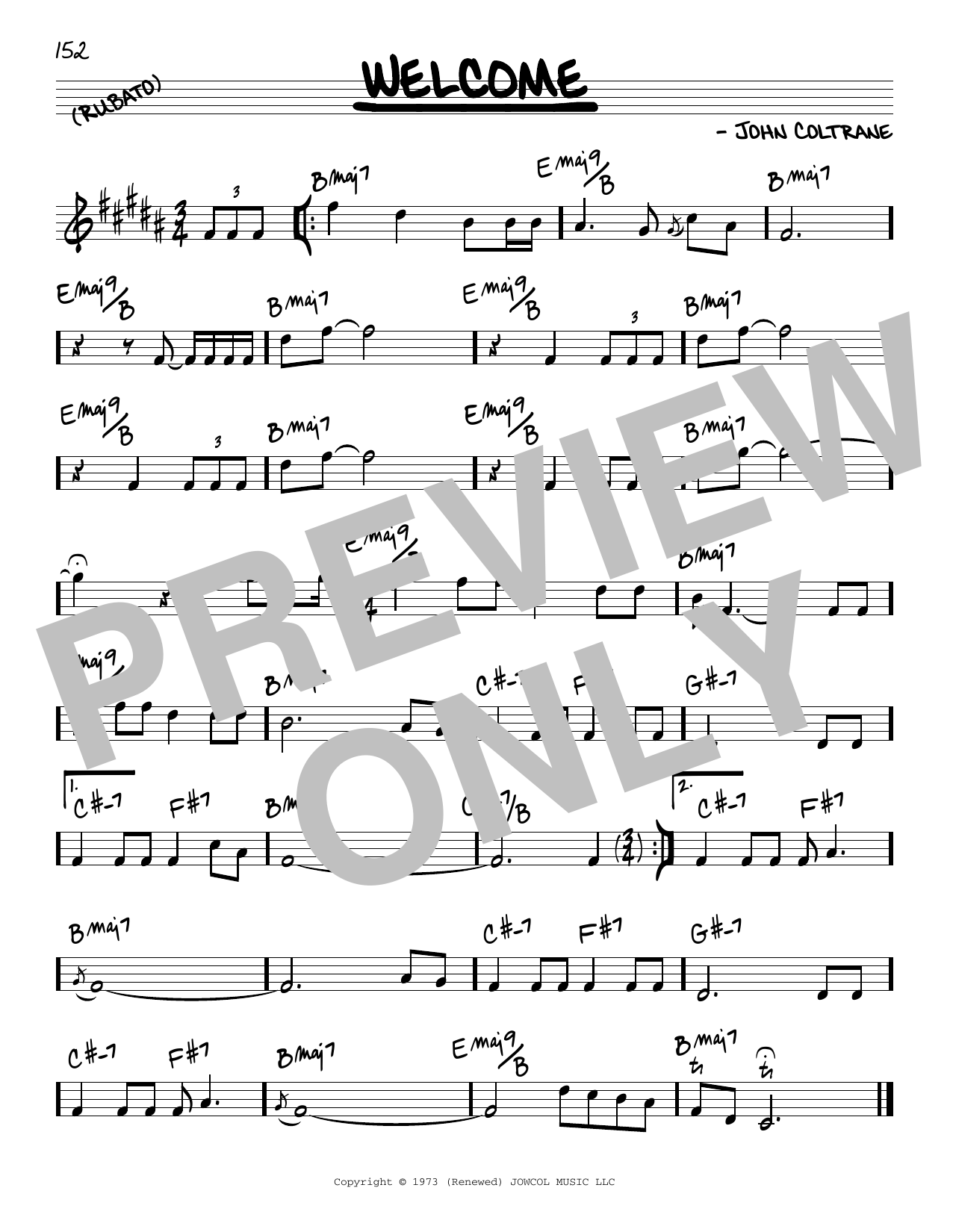 John Coltrane Welcome sheet music notes and chords arranged for Real Book – Melody & Chords