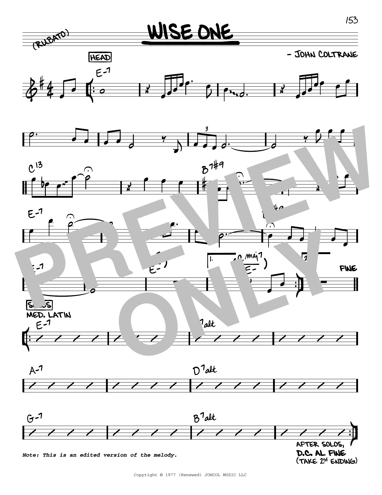 John Coltrane Wise One sheet music notes and chords arranged for Real Book – Melody & Chords