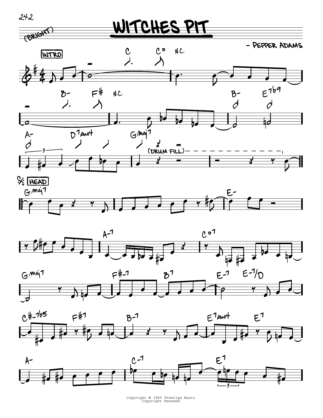 John Coltrane Witches Pit sheet music notes and chords arranged for Real Book – Melody & Chords