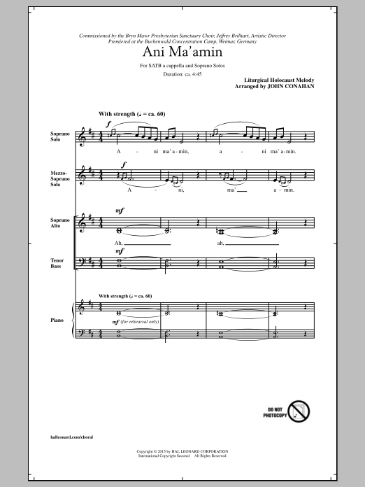 John Conahan Ani Ma'amin sheet music notes and chords arranged for SATB Choir