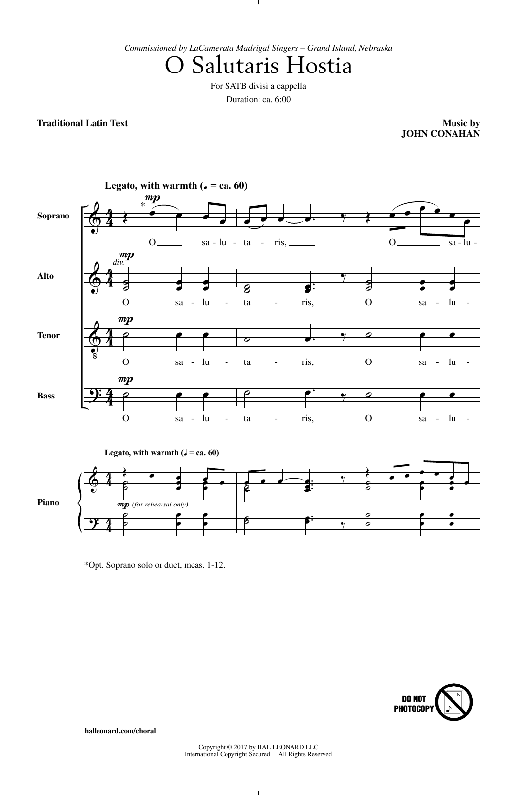 John Conahan O Salutaris Hostia sheet music notes and chords arranged for SATB Choir