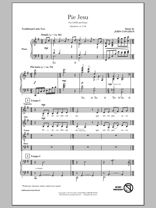 John Conahan Pie Jesu sheet music notes and chords arranged for SATB Choir