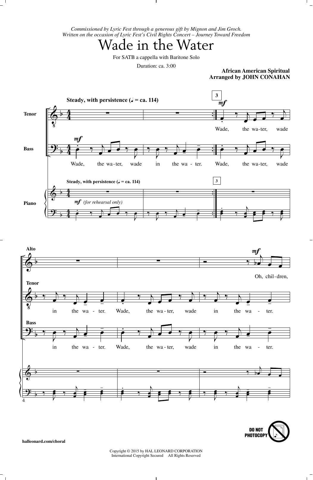 John Conahan Wade In The Water sheet music notes and chords arranged for SATB Choir