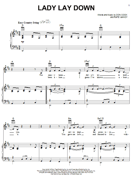 John Conlee Lady Lay Down sheet music notes and chords arranged for Piano, Vocal & Guitar Chords (Right-Hand Melody)