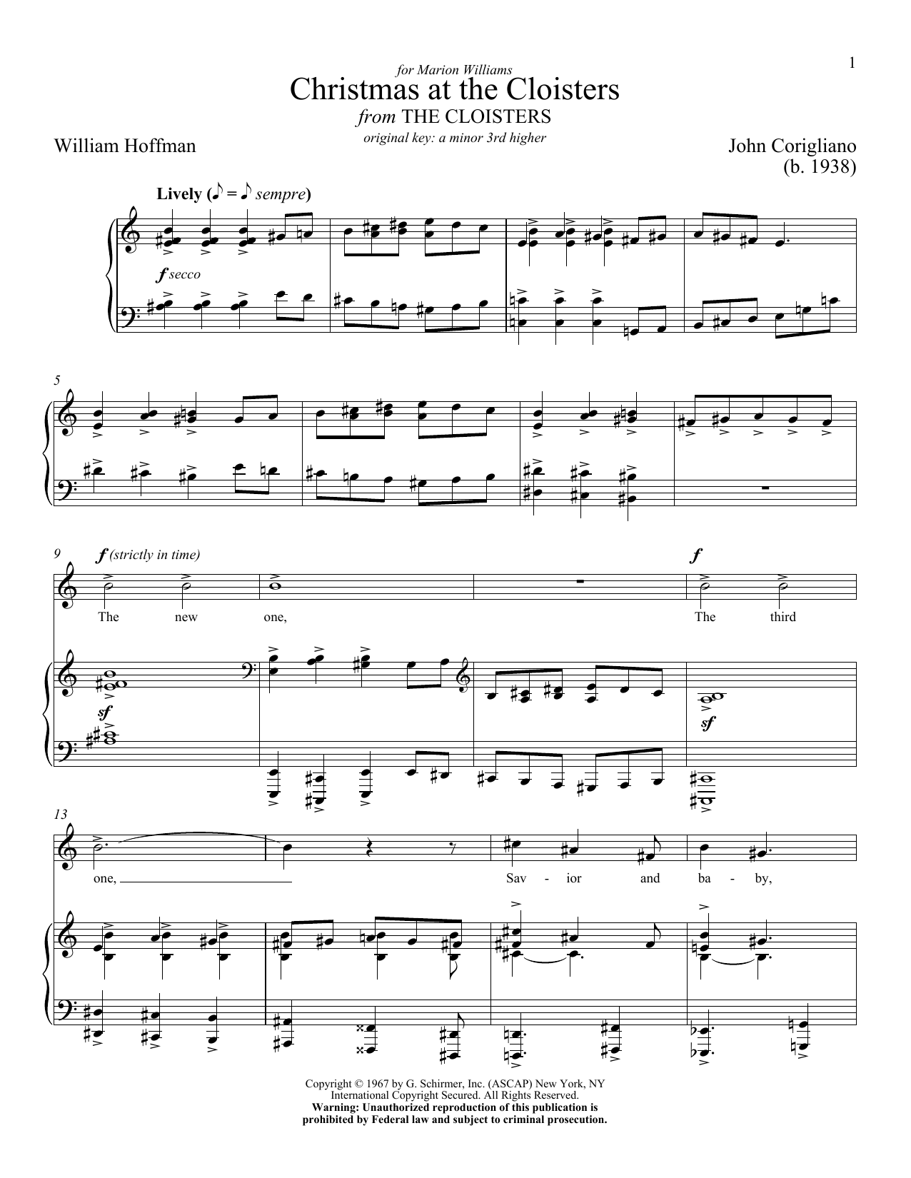 John Corigliano Christmas At The Cloisters sheet music notes and chords arranged for Piano & Vocal