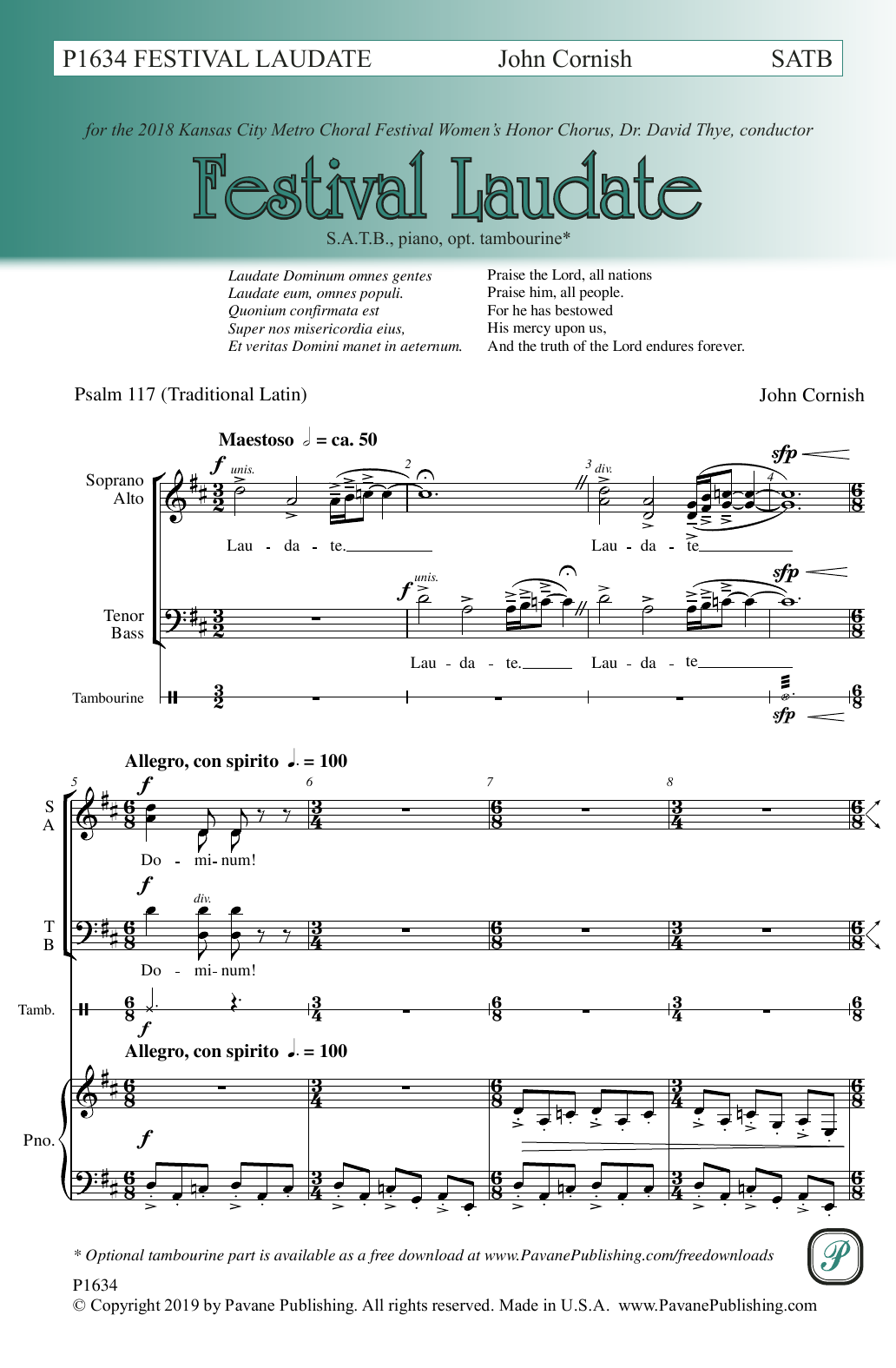 John Cornish Festival Laudate sheet music notes and chords arranged for SATB Choir
