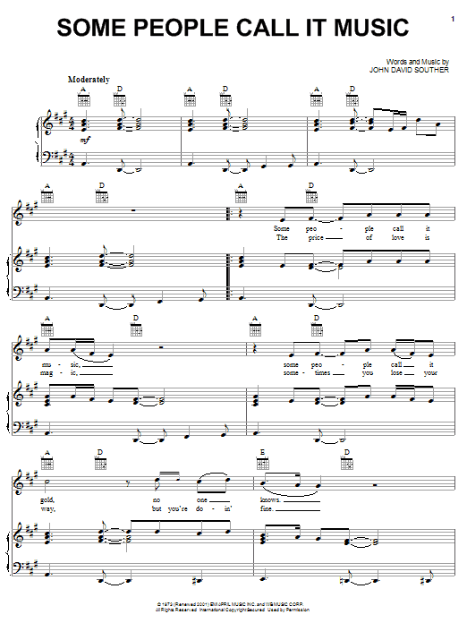 John David Souther Some People Call It Music sheet music notes and chords arranged for Piano, Vocal & Guitar Chords (Right-Hand Melody)