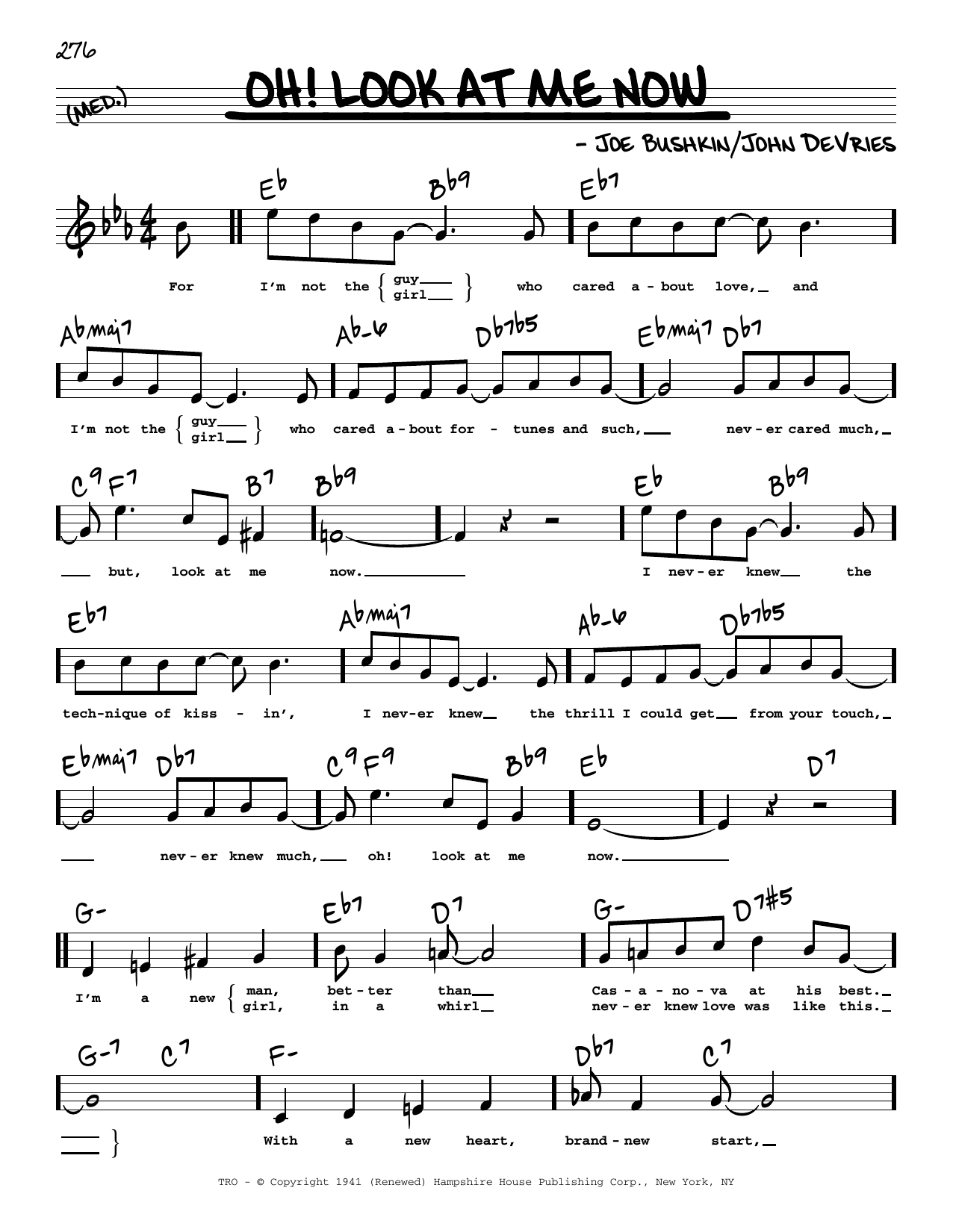 John De Vries Oh! Look At Me Now (High Voice) sheet music notes and chords arranged for Real Book – Melody, Lyrics & Chords