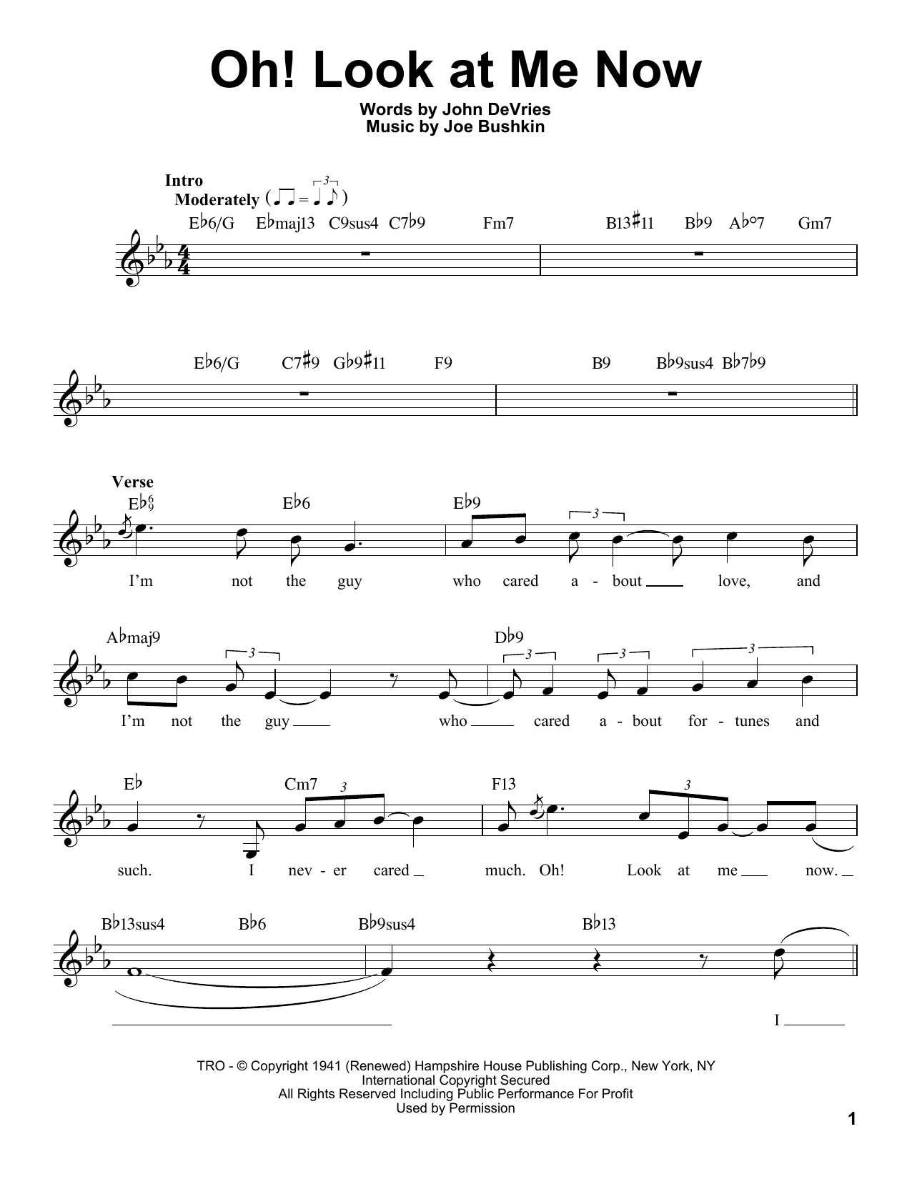 John De Vries Oh! Look At Me Now sheet music notes and chords arranged for Pro Vocal