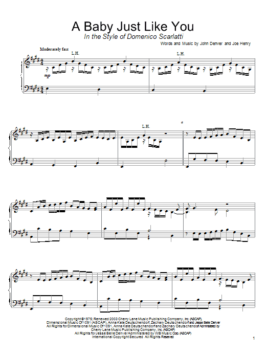 John Denver A Baby Just Like You (in the style of Scarlatti) (arr. David Pearl) sheet music notes and chords arranged for Piano Solo