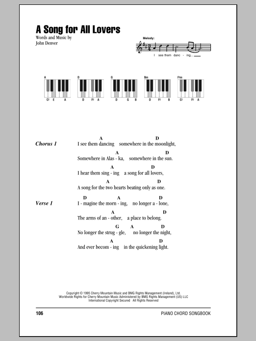John Denver A Song For All Lovers sheet music notes and chords arranged for Piano Chords/Lyrics