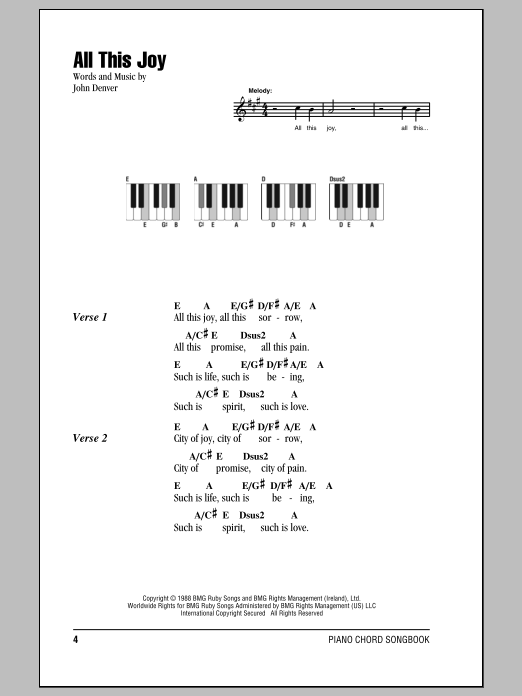 John Denver All This Joy sheet music notes and chords arranged for Ukulele Chords/Lyrics