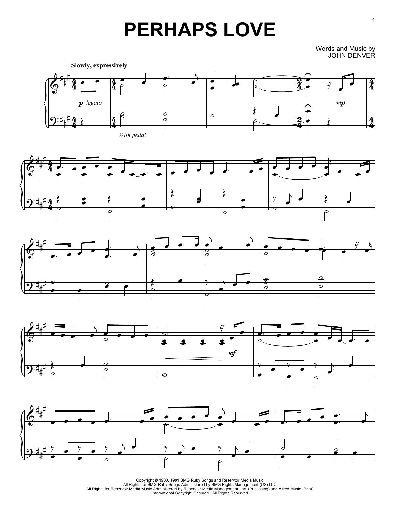 John Denver and Placido Domingo Perhaps Love sheet music notes and chords arranged for Vocal Duet