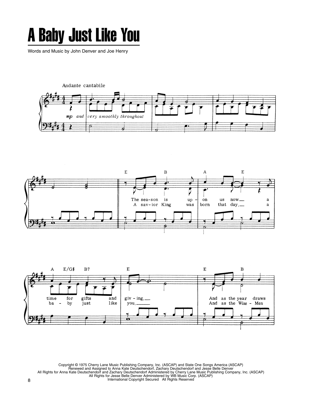 John Denver and The Muppets A Baby Just Like You (from A Christmas Together) sheet music notes and chords arranged for Piano, Vocal & Guitar Chords (Right-Hand Melody)