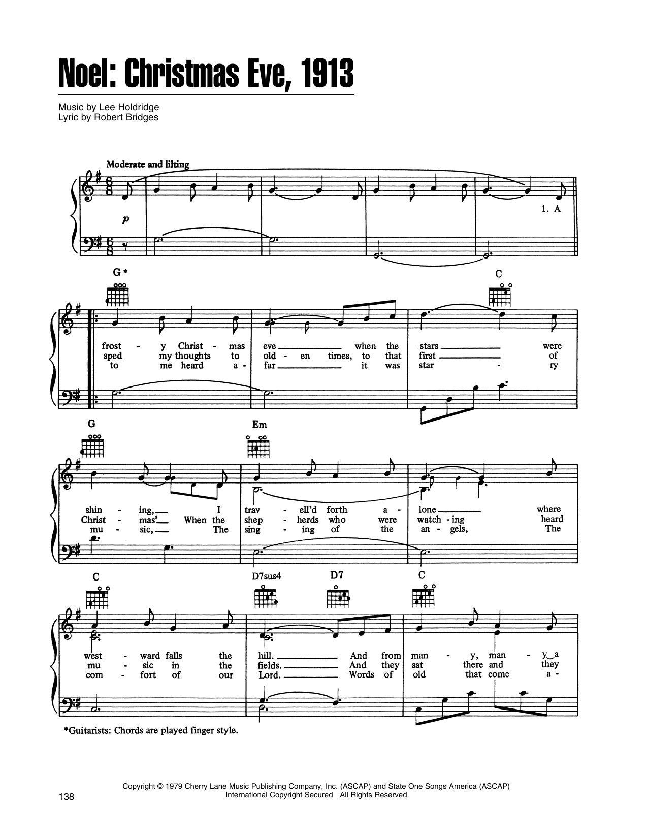John Denver and The Muppets Noel: Christmas Eve, 1913 (from A Christmas Together) sheet music notes and chords arranged for Piano, Vocal & Guitar Chords (Right-Hand Melody)