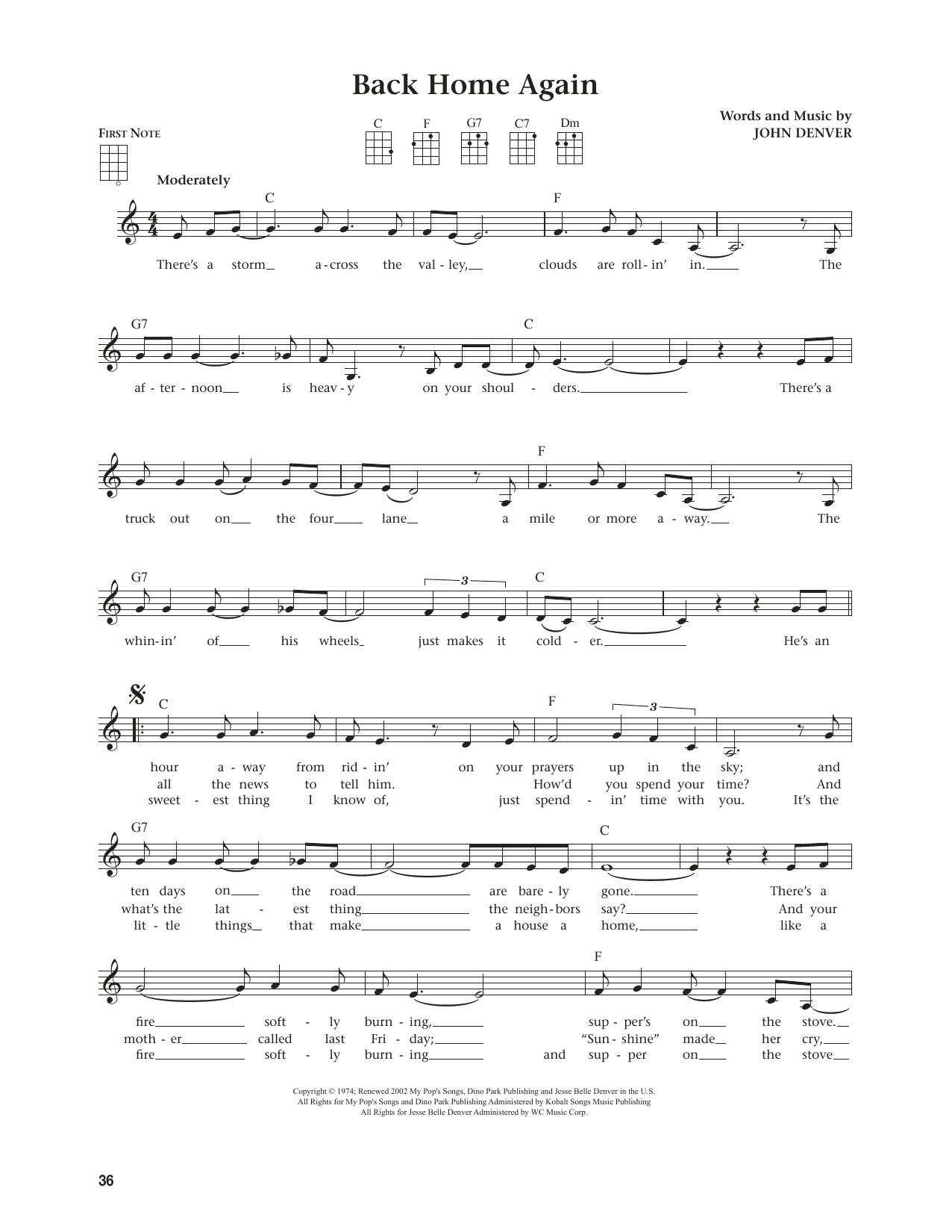 John Denver Back Home Again (from The Daily Ukulele) (arr. Jim Beloff) sheet music notes and chords arranged for Ukulele