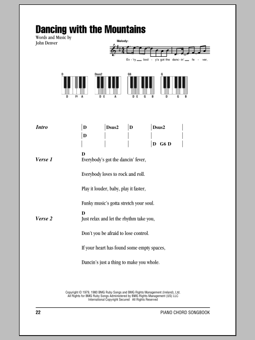 John Denver Dancing With The Mountains sheet music notes and chords arranged for Piano Chords/Lyrics