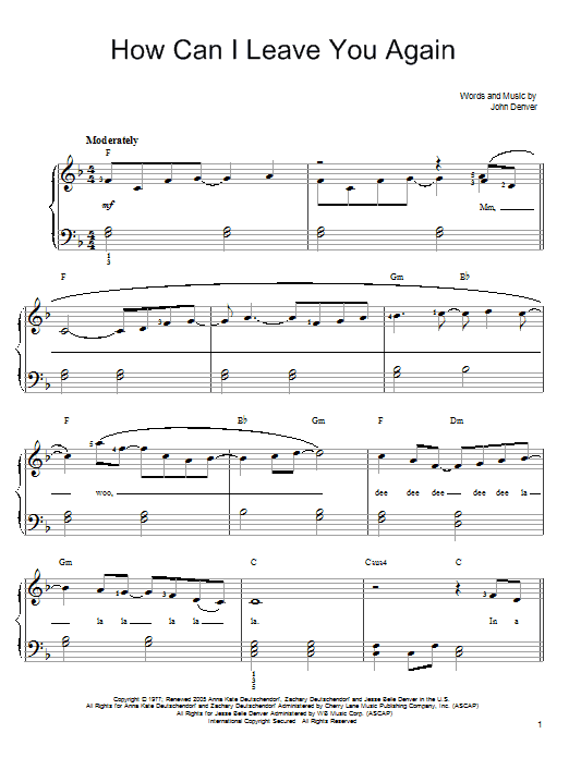 John Denver How Can I Leave You Again sheet music notes and chords arranged for Piano Chords/Lyrics