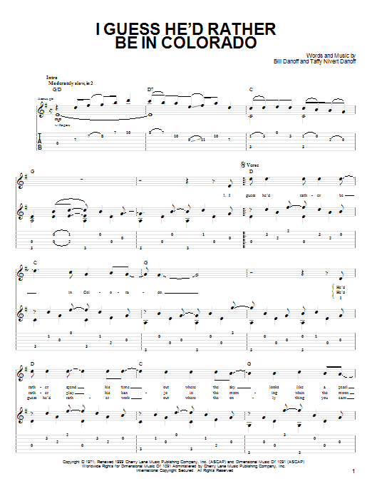 John Denver I Guess He'd Rather Be In Colorado sheet music notes and chords arranged for Easy Piano