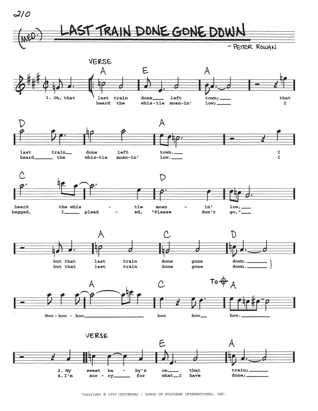 John Denver Last Train Done Gone Down sheet music notes and chords arranged for Real Book – Melody, Lyrics & Chords